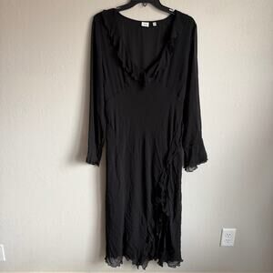 Wilfred Black V-Neck Ruffled Tie Midi Length Dress Womens XL Whimsigoth Flowy